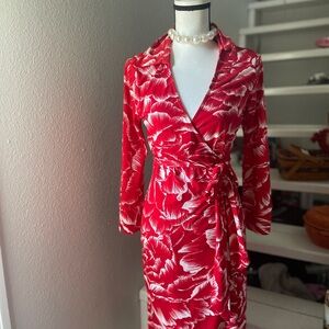 Rubber Ducky Productions Red and White Long Sleeve Wrap Dress